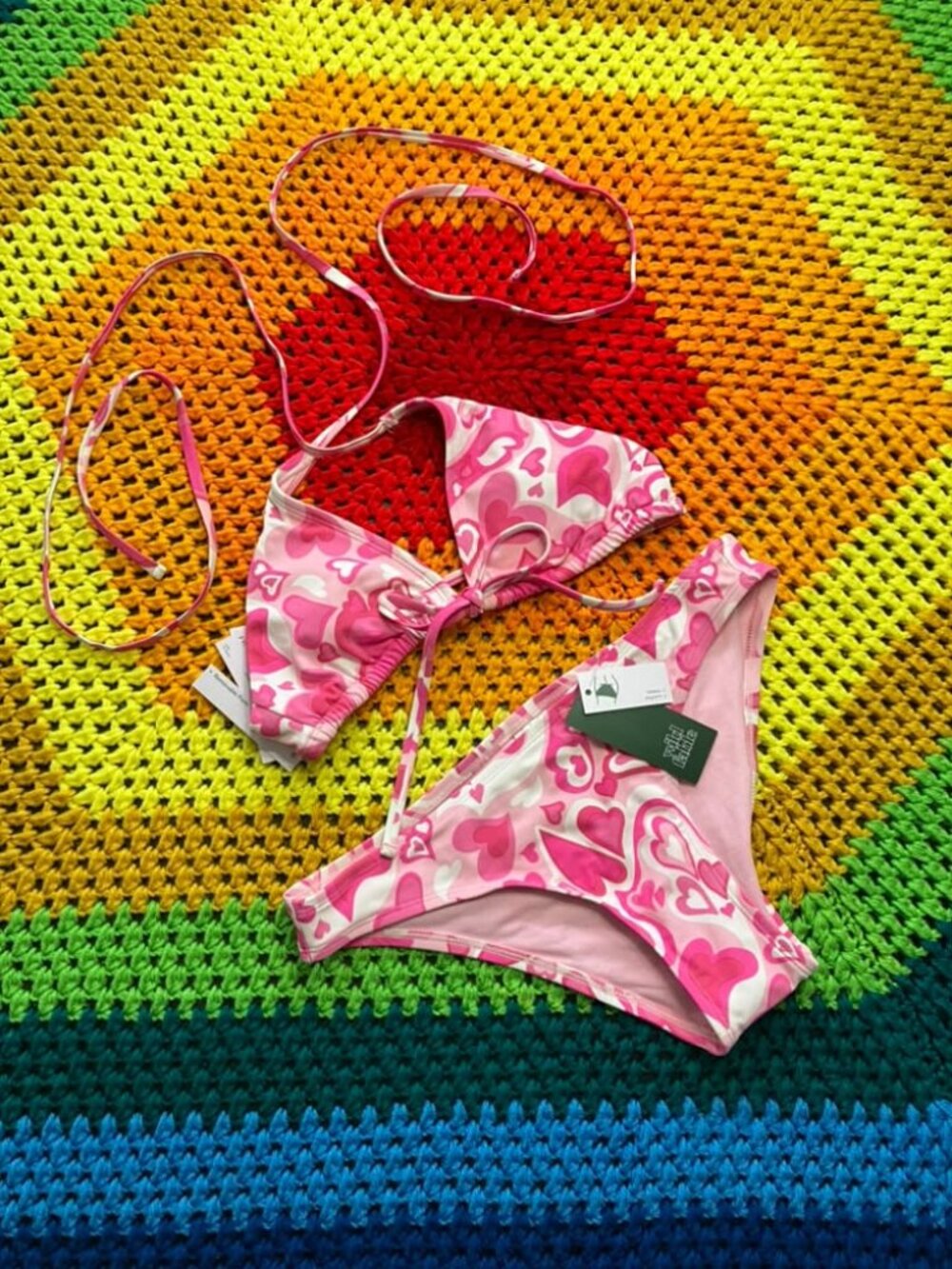 NWT Wild Fable Pink Heart Triangle Top Bikini Swim Suit XS M